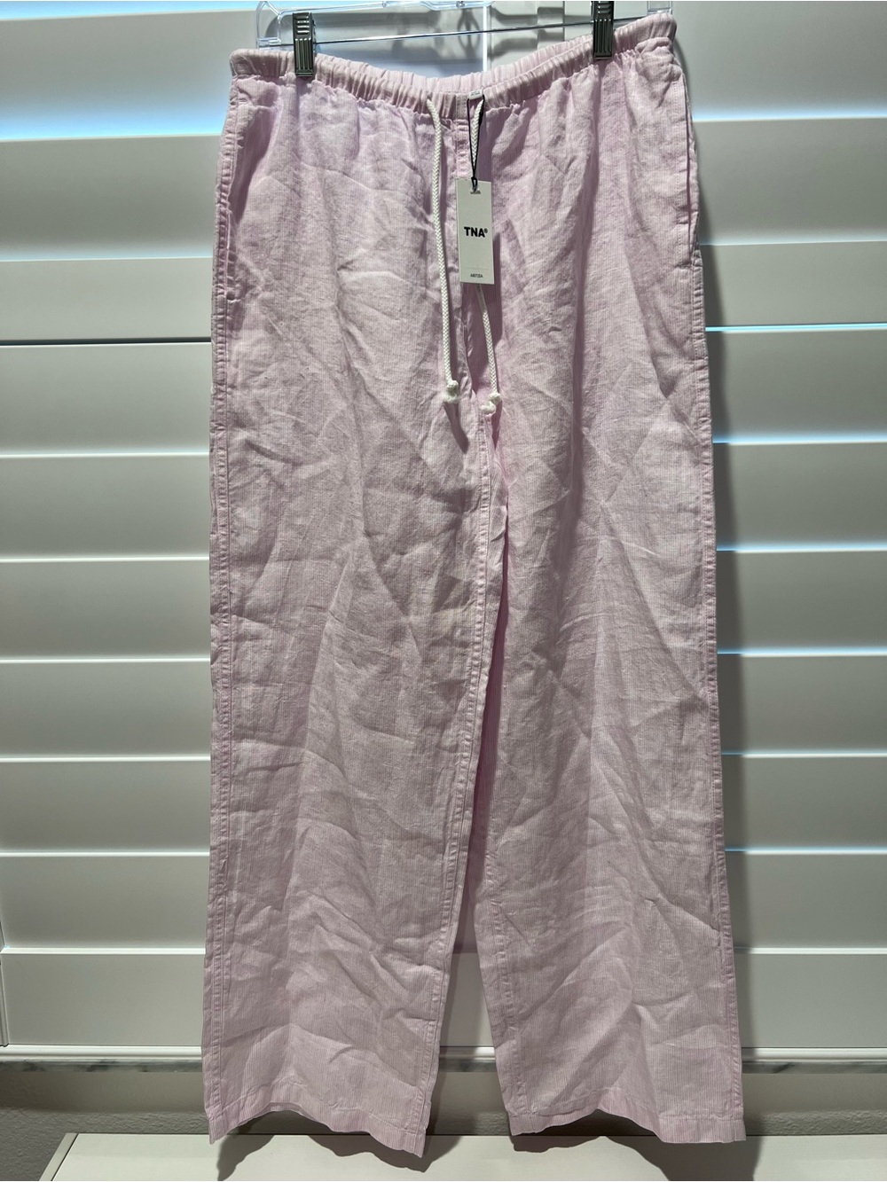 ARITIZIA TNA Charleston Linen Pant Pink White Striped Medium NWT